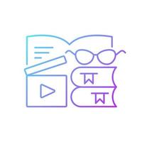 Book review videos gradient linear vector icon. Shooting content for literature vlog. E book online. Thin line color symbols. Modern style pictogram. Vector isolated outline drawing