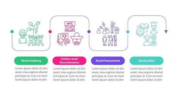 Plantilla de infografía de vector de desigualdad étnica. Elementos de diseño de esquema de presentación de acoso racial. visualización de datos con 4 pasos. gráfico de información de la línea de tiempo del proceso. diseño de flujo de trabajo con iconos de línea