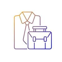 ropa formal y maletín icono de vector lineal degradado. Traje y bolso de trabajador profesional. ropa de empleado. símbolos de color de línea fina. pictograma de estilo moderno. dibujo de contorno aislado vectorial