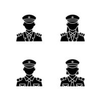 Cruise crew black glyph icons set on white space. Organisation of comfortable trip for tourists. Providing service for passengers. Helping visitors. Silhouette symbols. Vector isolated illustration