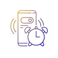 Icono de vector lineal degradado de reloj despertador. teléfono móvil para la cuenta regresiva de la mañana. configurar el anillo del teléfono inteligente para la mañana. símbolos de color de línea fina. pictograma de estilo moderno. dibujo de contorno aislado vectorial