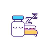 pastillas para el trastorno del sueño icono de color rgb. medicación para inducir el sueño. ilustración vectorial aislada. siestas durante el día. control del ciclo sueño-vigilia. tratamiento de insomnio crónico dibujo lineal relleno simple vector