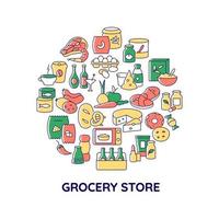 Grocery products abstract color concept layout with headline. Store food for sale. Dairy products. Supermarket creative idea. Isolated vector filled contour icons for web background