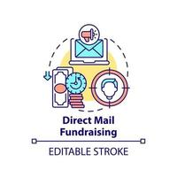 Direct mail fundraising concept icon. Charity event kind abstract idea thin line illustration. Direct marketing form. Digital fundraising. Vector isolated outline color drawing. Editable stroke