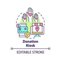 Donation kiosk concept icon. Fundraising event abstract idea thin line illustration. Collecting gifts from supporters. Support organizations. Vector isolated outline color drawing. Editable stroke