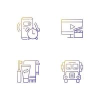 Student everyday routine gradient linear vector icons set. Alarm clock for morning. Daily schedule. Thin line contour symbols bundle. Isolated vector outline illustrations collection