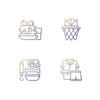 Daily student routine gradient linear vector icons set. Breakfast pancakes. Basketball club. Backpack for school. Thin line contour symbols bundle. Isolated vector outline illustrations collection
