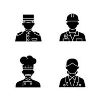 Hotel service black glyph icons set on white space. Providing information for visitors. Helping customers. Helpful staff during vacation. Silhouette symbols. Vector isolated illustration