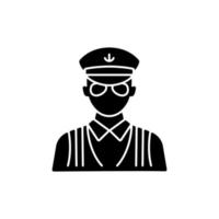 ruise ship security black glyph icon. Protecting passengers during vacations. Safe traveling. Inspection security. Problems prevention. Silhouette symbol on white space. Vector isolated illustration