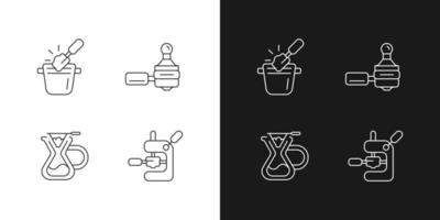 Coffee shop tools linear icons set for dark and light mode. Knock box for ground waste. Espresso making. Customizable thin line symbols. Isolated vector outline illustrations. Editable stroke