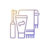 Brushing teeth gradient linear vector icon. Toothpaste and paste in bathroom. Everyday bath routine. Thin line color symbols. Modern style pictogram. Vector isolated outline drawing