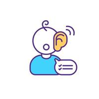 Hearing test for children RGB color icon. Toddler echolalic speech. Ability to respond to sounds. Language development. Isolated vector illustration. Regular health checkups simple filled line drawing