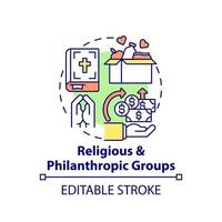 Religious and philanthropic groups concept icon. Fundraising abstract idea thin line illustration. Charitable projects. Nonprofit organizations. Vector isolated outline color drawing. Editable stroke