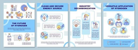 Future of hydrogen brochure template. Secure energy source. Flyer, booklet, leaflet print, cover design with linear icons. Vector layouts for presentation, annual reports, advertisement pages