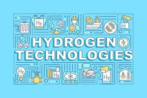 Hydrogen technologies word concepts banner. Revolutionary energy source. Infographics with linear icons on blue background. Isolated creative typography. Vector outline color illustration with text