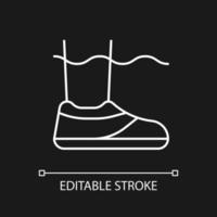 Water shoes white linear icon for dark theme. Walking in wet, rocky environments. Protecting feet. Thin line customizable illustration. Isolated vector contour symbol for night mode. Editable stroke