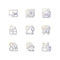 Everyday activities gradient linear vector icons set. Watching TV for entertainment at home. Daily routine. Thin line contour symbols bundle. Isolated vector outline illustrations collection