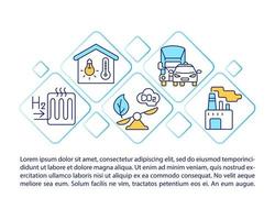 Iconos de línea de concepto de estrategia de energía de hidrógeno con texto. plantilla de vector de página ppt con espacio de copia. folleto, revista, elemento de diseño de boletín. ilustraciones lineales de combustible natural en blanco