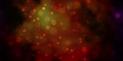 Dark Multicolor vector background with circles, stars.