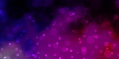 Fondo de vector púrpura, rosa oscuro con círculos, estrellas.
