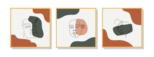 Collection of trendy contemporary abstract creative minimalistic face line art hand-painted compositions for wall decoration, postcard or brochure cover design in vintage style art. vector eps10