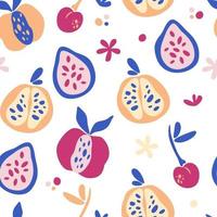 Seamless pattern with abstract tropical fruits. Trendy hand drawn textures. Modern abstract design for paper, cover, fabric, interior decor and other users. Fruit mix background. Vector illustration.