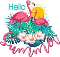 Hello Summer banner with flamingo isolated vector