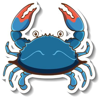 Sticker template with a blue crab cartoon character isolated