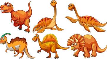 Set of orange dinosaur cartoon character
