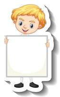 Student boy holding empty board cartoon sticker vector