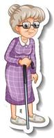 A sticker template with an old woman in standing pose vector