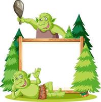 Banner vacío con elementos troll o goblin. vector