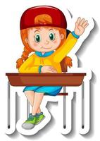 Sticker template with a student girl cartoon character isolated vector