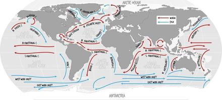 The ocean current world map with names vector