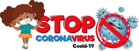 Stop Coronavirus banner with coronavirus character on white background vector