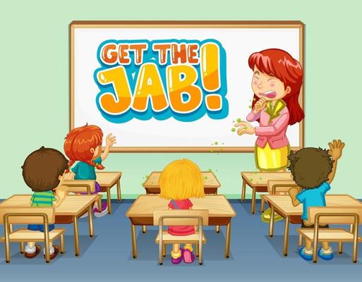 Get the jab font design on white board in the classroom scene