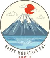 Happy Mountain Day font with Mount Fuji isolated on white background vector