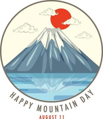 Happy Mountain Day font with Mount Fuji isolated on white background