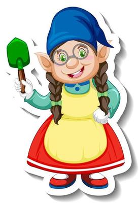 A sticker template with female gnome cartoon character