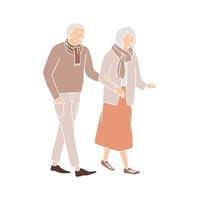 Vector colorful illustration of old people walking and talking, isolated on white background