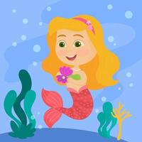 Cute mermaid swimming underwater vector