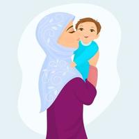 madre musulmana sosteniendo a su bebé vector