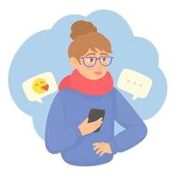Social network connection with woman chatting vector