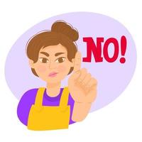 No, sign gesture. Woman raising forefinger up saying no.