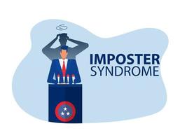 Imposter syndrome businessman standing for her present profile with fear shadow Back  Anxiety and lack of self confidence at work  the person fakes is someone else concept vector