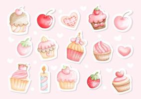 Cupcake watercolor sticker, cupcakes for birthday card. Watercolor Vector illustration