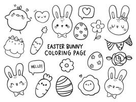 Happy Easter day with rabbit coloring page. Vector illustration