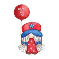 Digital painting watercolor 4th of July element with gnome, Independence day element. vector