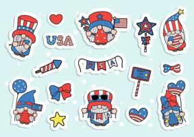 Happy 4th of July Gnomes,  4th of July sticker, planner and scrapbook. vector