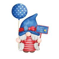 Digital painting watercolor 4th of July element with gnome, Independence day element. vector